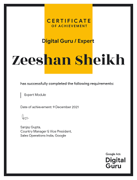Zeeshan Sheikh - Google Digital Guru Expert Module 1 Certificate